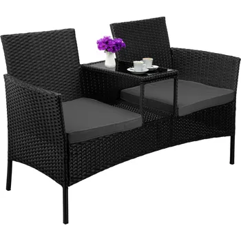 Pohovka Zahradní pohovka se stolkem Cordoba z umělého ratanu černá/šedá