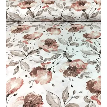 Metráž bavlněná látka růže na bílé | RTex