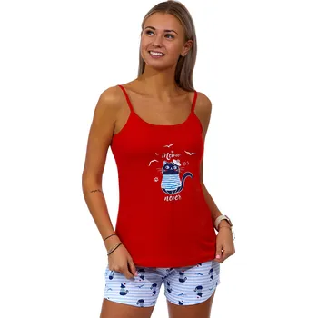 Dámské pyžamo Červené a modré dámské pyžamo Kočičí námořník 1B1779 červená m