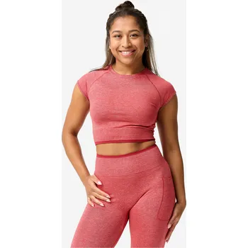 Pánské tričko DOMYOS Dámský crop top na posilování bezešvý XS RŮŽOVÁ|ČERVENÁ