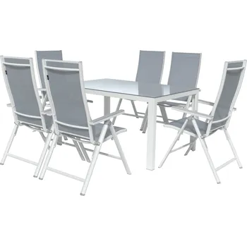 Zahradní sestava LIVARNO home Sada hliníkového zahradního nábytku Houston, 7dílná, bílá/šedá