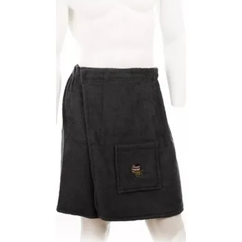 Kilt do sauny froté pánský - černý, s výšivkou vědra