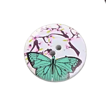 Knoflík Knoflík dřevěný - modrý motýlek (prům. 3,5 cm)