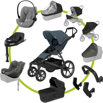 Kočárek Akční set Thule Urban Glide 4-wheel Dark Slate s magnetickou sponou + korba + 2x pláštěnka + 2x moskytiéra + madlo + adaptéry + autosedačka Cybex Cloud G + Sirona G + Cybex base G