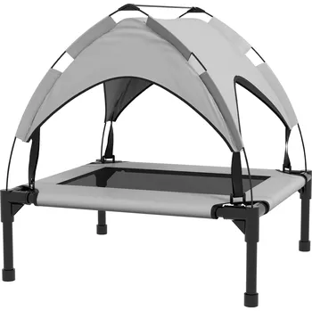 Pelíšek pro psa PawHut Vyvýšený pelíšek pro psy se stříškou, Světle šedá 76 x 61 x 69,5 cm