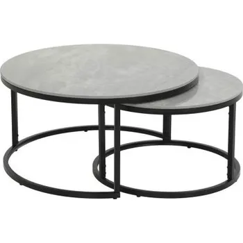 Konferenční stolek Sada 2 konferenčních stolků, mramorový vzhled, šedo/černá - A HELA