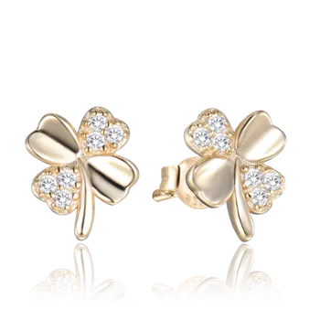Náušnice Moonlit Pozlacené stříbrné náušnice ve tvaru čtyřlístku se zirkony – 9 mm