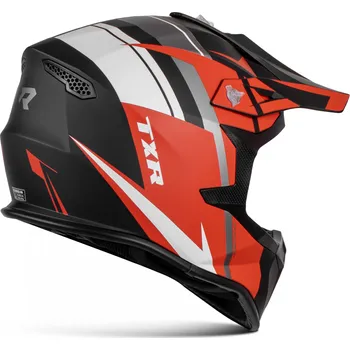 Helma na motorku TXR Motokrosová helma Fury černo-šedo-bílo-červená XXL (Polykarbonátová skořepina; nízká hmotnost; mikrometrická přezka; odnímatelný a pratelný interiér; nastavitelný kšilt; Cool Air Flow systém)
