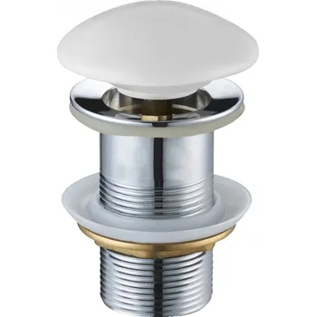 sítko a zátka do dřezu Mexen uzavíratelná kulatá umyvadlová odtoková zátka typu ClickClack, bez přepadu, bílá matná keramická, 79910-01