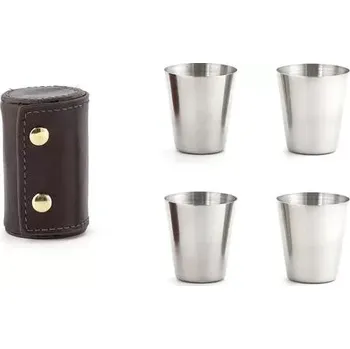 Gadget Kikkerland, Sada 4 panáků v koženém pouzdře