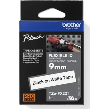 Kotouček do pokladny a tiskárny štítků BROTHER PÁSKA TZE-FX221 BÍLÁ/ČERNÁ 9MM