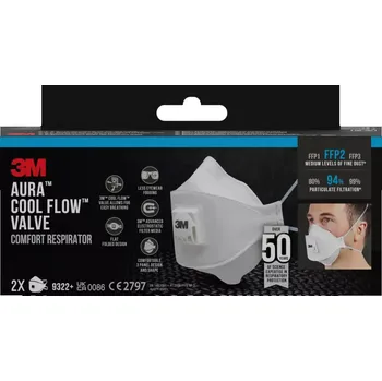 respirátor 3M™ 9322 Aura™ respirátor proti částicím, s ventilem FFP2 2 kusy (9322-2)