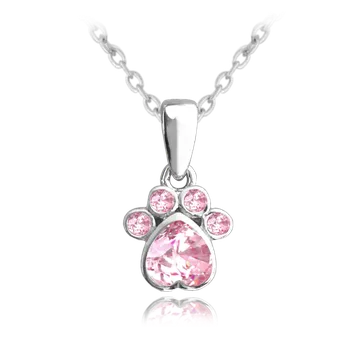 Náhrdelník Moonlit Dětský stříbrný náhrdelník s přívěskem tlapky a růžovým zirkonem