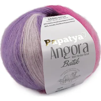 Příze Pletací příze Papatya Angora Batik 100 g, barva 7 (69) fialovorůžová pudrová