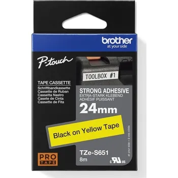 Kotouček do pokladny a tiskárny štítků BROTHER PÁSKA TZE-S651 EXTRÉMNĚ PŘILNAVÁ ŽLUTÁ/ČERNÁ 24MM