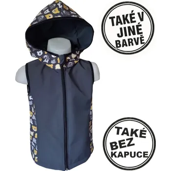 Chlapecká vesta Chlapecká softshellová vesta s fleecem – s kapucí / bez kapuce, Medvidci, 3 barevné varianty (Celoroční dětská softshellová vesta pro chytré vrstvení)