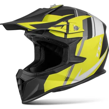 Helma na motorku TXR Motokrosová helma Fury černo-šedo-bílo-žlutá XL (Polykarbonátová skořepina; nízká hmotnost; mikrometrická přezka; odnímatelný a pratelný interiér; nastavitelný kšilt; Cool Air Flow systém)