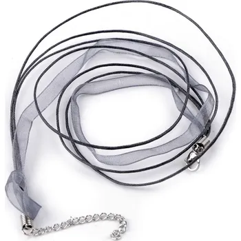 Víceřadá šňůrka s karabinkou z nerezové oceli délka 43 cm, velké, 19 šedá