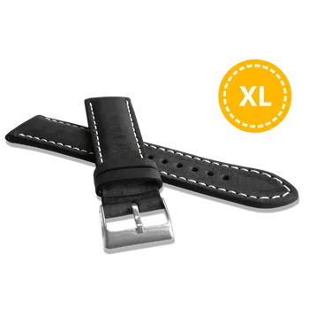 Řemínek na hodinky LAVVU XL Prodloužený přírodně barvený černý řemínek NATURE z kůže Top Grain - 20 XL