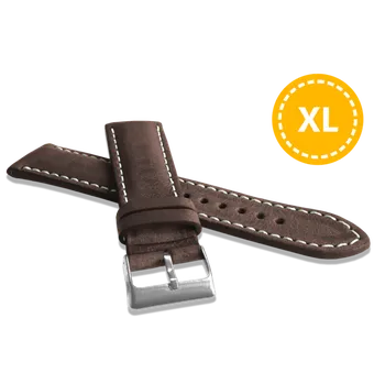 Řemínek na hodinky LAVVU XL Prodloužený přírodně barvený tmavě hnědý řemínek NATURE z kůže Top Grain - 20 XL