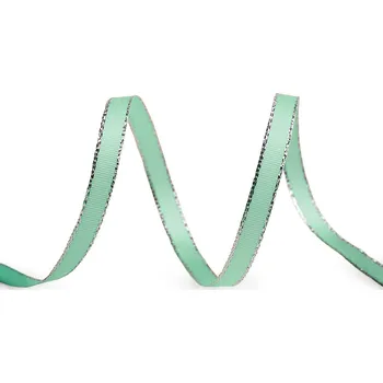 Stuha Stuha taftová šíře 6 mm s lurexem, střední, 344 zelená šalvěj světlá stříbrná