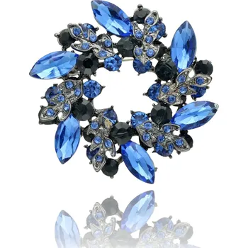 Brož Yvon Kruhová brož s modrými krystaly v nočním tónu