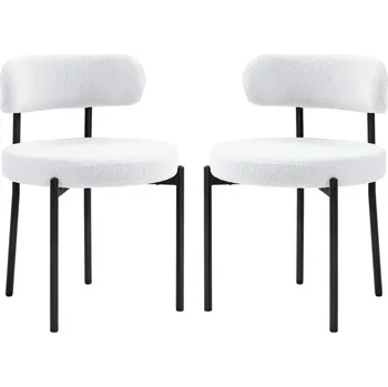 Jídelní židle HOMCOM Sada 2 jídelních židlí, čalounění fleecem, židle s čalouněným sedákem, kovové nohy, krémově bílá barva