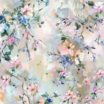 Softshell zimní s bílým beránkem premium rozlité květiny olejomalba