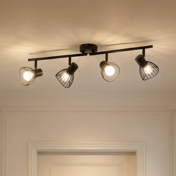 Stropní svítidlo Lindby Piena, černé, 4 světla, kov, 70 cm - Stínítka - Ø 9,3 cm, výška 7 cm; stříška - Ø 8 cm, výška 2,5 cm černá 4 x 10 W LED - Doprava zdarma