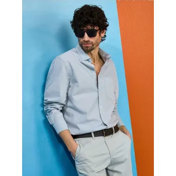 Pánská košile Sinsay - Bavlněná košile s dlouhými rukávy a náprsní kapsou - zelená - 461HS-07X - 461HS-07X-3XL