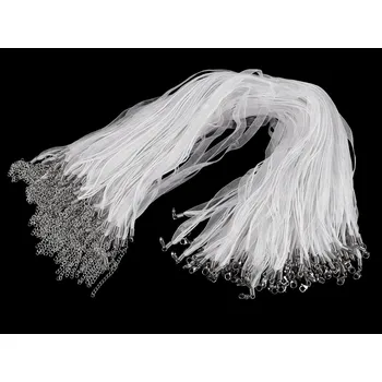 Víceřadá šňůrka s karabinkou z nerezové oceli délka 43 cm, velké, 1 bílá