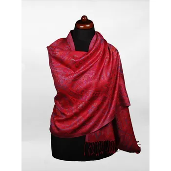 Šála Hedvábná šála Super velká červená s tyrkysovou a oranžovou