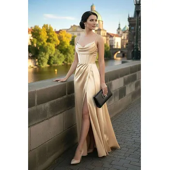 Dámské šaty Glara Elegantní dlouhé společenské šaty se šněrováním a rozparkem 1169983