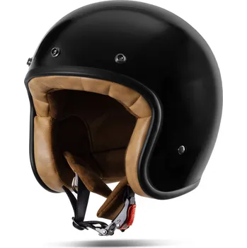 Helma na motorku TXR Otevřená helma na motorku Spirit černá lesklá M (Stylová otevřená přilba v retro designu, nízká hmotnost přibližně 1000 g)