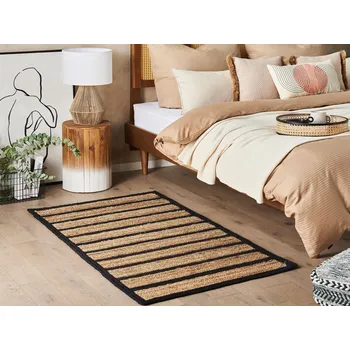 Koberec Koberec béžová černá juta bavlna 80 x 150 cm krátký vlas pruhovaný strojově tkaný obdélníkový Beliani