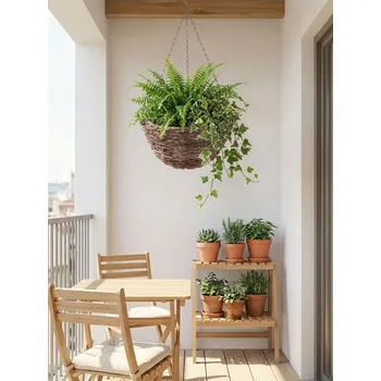 Květináč Sinsay - Závěsný zahradní ratanový květináč na kovové konstrukci - hnědá - 025II-88X - 025II-88X-ONE