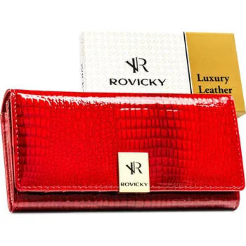 Peněženka ROVICKY Dámská lakovaná kožená peněženka se zapínáním na patentku Barva: Červená