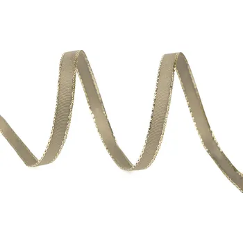 Stuha Stuha taftová šíře 6 mm s lurexem, střední, 741 šedobéžová zlatá