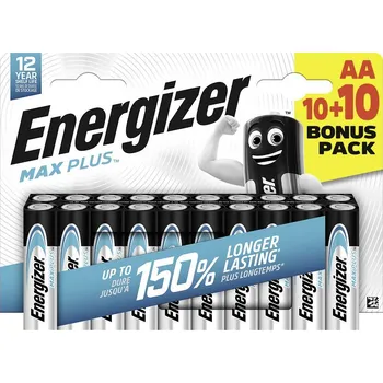 Článková baterie Energizer Max Plus tužková baterie AA alkalicko-manganová, 1.5 V, 20 ks
