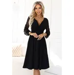 NUMOCO Elegantní midi šaty s výstřihem a tylovými rukávy 657-1 Barva: Černá, Velikost: XS