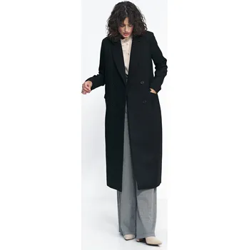 Dámský kabát Oversize kabát s dvouřadým zapínáním PL20 NIFE Barva: Černá, Velikost: S