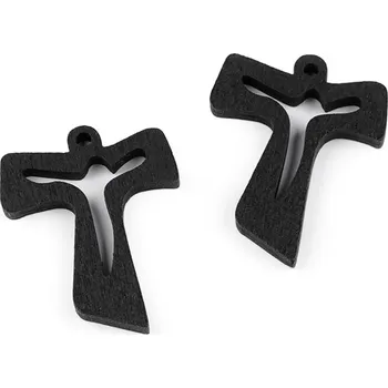 Přívěsek Dřevěný přívěsek křížek 30x38 mm, velké, 3 černá