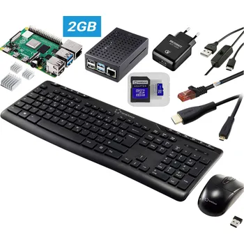 Klávesnice TRU COMPONENTS Pro Set Raspberry Pi® 4 B 1 GB 4 x 1.5 GHz vč. napájecího zdroje, vč. pouzdra, vč. chladicího tělesa, vč. HDMI(TM) kabelu, vč. klávesnice, vč. myši