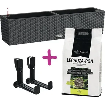 Truhlík Samozavlažovací truhlík plastový Lechuza Balconera 80 startovací set 80 x 19 cm s držákem a 12 l Lechuza Pon drenáží granitový