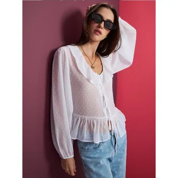 Dámská halenka Sinsay - Halenka s ozdobnými volánky - bílá - 068GY-00X - 068GY-00X-M