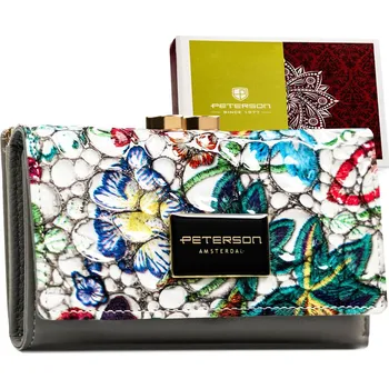 Peněženka Dámská kožená peněženka se zapínáním na patentku Barva: šedá || vícebarevný