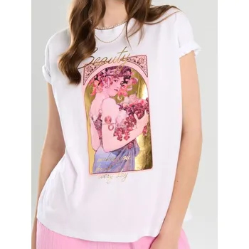 Sinsay - Bavlněná košilka s potiskem Alphonse Mucha - bílá - 780BB-00X - 780BB-00X-XL