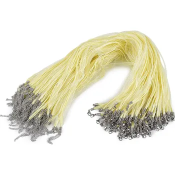 Víceřadá šňůrka s karabinkou z nerezové oceli délka 43 cm, velké, 17 žlutá světlá