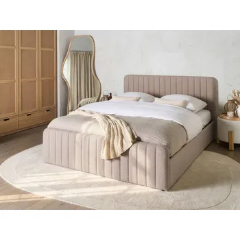 Postel Postel béžová buklé čalounění 160 x 200 cm s úložným prostorem a roštem se svislým prošíváním manželská postel moderní styl ložnice Beliani
