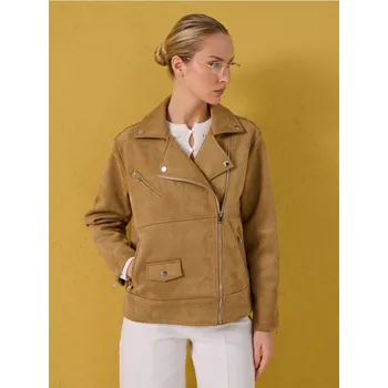 Dámský kabát Sinsay - Motorkářská bunda z&nbsp;imitace semiše - béžová - 183GZ-08X - 183GZ-08X-XL